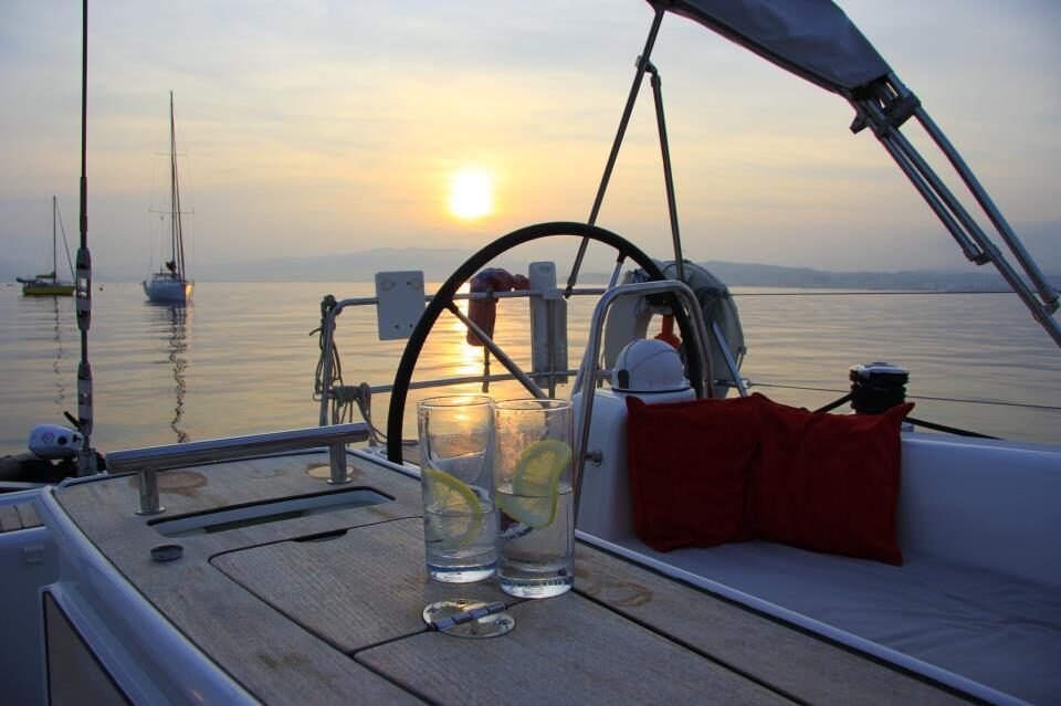 Evening relaxation on an Escape Yachting cruise with dinner on the Solent