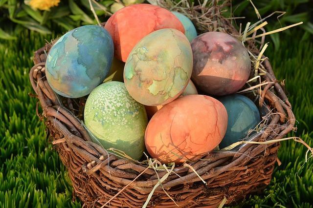 Painted Easter eggs in a basket