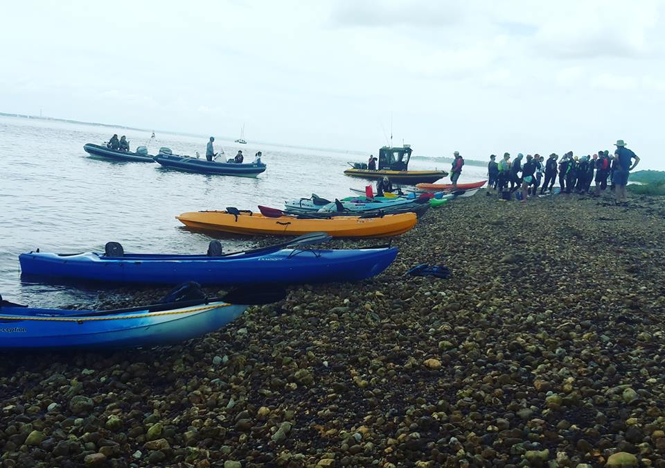 New Forest teenagers at the start of their Solent Swim