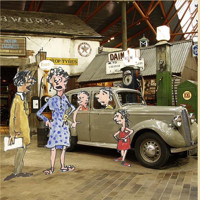 National Motor Museum cartoon by Hugh Lohan