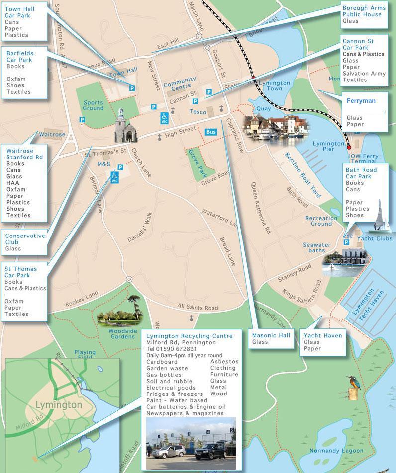 Lymington recycling map showing where to recycle what in Lymington
